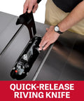 Quick-release riving knife adjustment on Heavy Duty 10 Inch Table Saw Pumping Out 3 Hp At 230 V with cast iron wings.