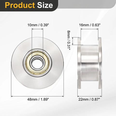 Heavy Duty H Groove Pulley Wheel 10X48X6MM Sleek 201 Stainless Steel Cable Reel dimensions graphic showing sizes.