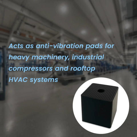 Heavy Duty Rubber Anti Vibration And Shock Absorbing Pads 4 Pack with Grid Texture next to industrial machinery