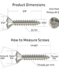 #5 X 5/8 Inch Nickel Oval Head Phillips Wood Screws Pack Of 25 Self Tapping Steel Fasteners dimensions and measurement guide.