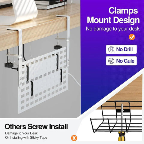 Under Desk Cable Management With Clamp No Drill 16 Inch Desk Cable Organizer Pegboard Style Keeps Cords Hidden Yet Easy To Access