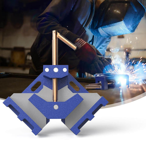 Heavy Duty Cast Iron Welder's Angle Clamp For Precise 90 Degree Joints in use during welding