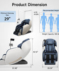 Dimensions of Full Body Massage Chair With Phone Controller And Heart Health Readout Zero Gravity 3D SL Track Recliner in Blue