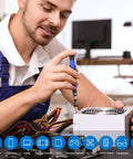Man using All In One Precision Screwdriver Set With 120 Magnetic Bits And 22 Accessories For Electronics Repair on computer hardware