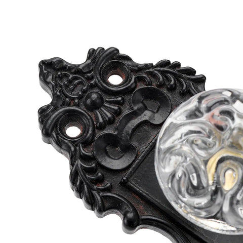 Close-up of Two Piece Vintage Cabinet Pull Drawer Knob Set With Clear Resin Knob Distressed Pewter Finish Old School Retro Appeal