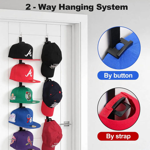 Door Hat Rack With Two Way Hanging And Display Hooks For Baseball Caps Over The Door Hat Organizer On White Door