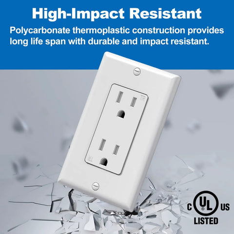 Outlet on shattered background, 20 Pack 15 Amp Tamper Resistant Decor Receptacles For Home And Business, UL Listed Safety, White