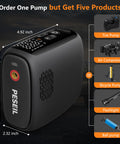 Order one pump, get five products with Portable Tire Inflator Air Compressor 150 PSI With 28 Cylinder 12V Motor.