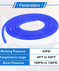 Blue Silicone Vacuum Tubing Hose For Automotive Use 10 Feet Long Three Sixteenth Inch Inner Diameter Two Millimeter Wall Thickness Beefed Up High Temp Boost Turbo Line For Cars Trucks Marine And Aircraft 130 PSI Max coiled on engine background.