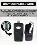Replacement Garage Door Opener Remote Clicker For Linear Multi Code 300 MHz 10 Dip Switch Gate Opener 3089 308911 MCS308911 Dual Pack Slim Transmitter Works With 1090 1099 3021 3028 Receivers, with compatibility chart and dip switch detail.