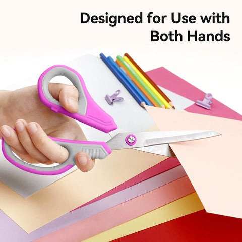 All Purpose Heavy Duty Scissors Eight Point Five Inch 3 Pack Workhorse For Office School And Home Shears, pink ergonomic handle cutting paper