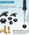 Heat Set Threaded Inserts Kit With Soldering Iron Tip Press Tool shown with brass inserts and handles.