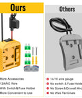 Power Wheel Adapter For 20V Battery Converter Kit With Switch And Fuse, 12 AWG Wiring, showing components and accessories.
