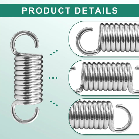 Slick Two Inch Hook To Hook Recliner Chair Tension Springs Replacement Kit For Furniture And Bed Frame Repair Zero Hassle Fix Heavy Duty Pack Of Eight Killer Fit Upgrade, showing galvanized steel springs.