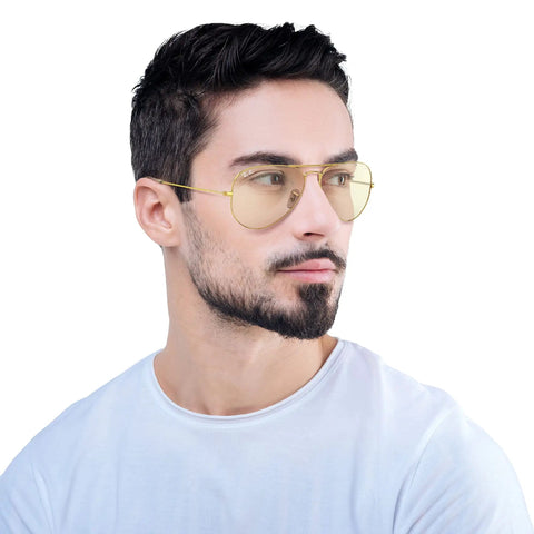 Classic Polarized Aviator Sunglasses With Gold Frames And Photochromic Grey Lenses, 58mm, Medium Fit For Men And Women, worn by man