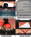 Insulated Picnic Backpack with Large 12x8.7x10in Interior, showing front pocket, inside mesh pocket, and side pocket details.