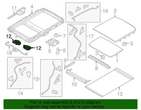 Diagram showing components of No Sweat Direct Fit Genuine Ford Sunroof Motor Assembly Replacement For Edge Escape.