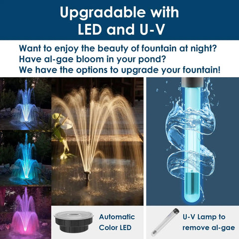 All In One Koi Pond Filter And Fountain Kit LED and U-V upgrade options for night fountain beauty and algae removal