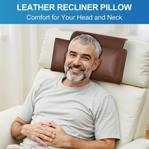 Comfy Premium Leather Recliner Pillow For Neck And Head Support Adjustable Fill PU Leather Non-Slip Headrest In Use