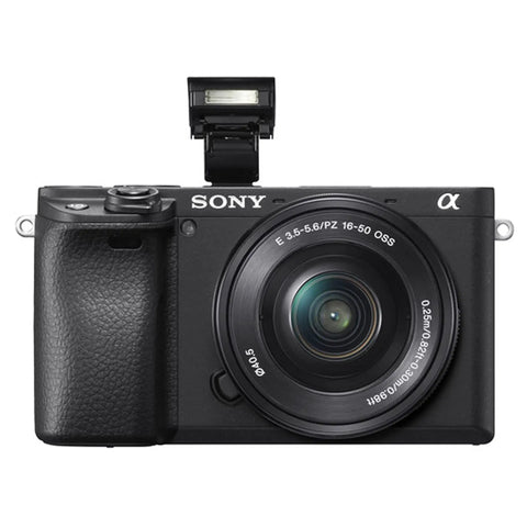 Front view of A6400 Mirrorless Camera Bundle With 16 To 50mm Lens 128GB Extreme Speed Memory Wide Angle And Telephoto Lenses Case Tripod
