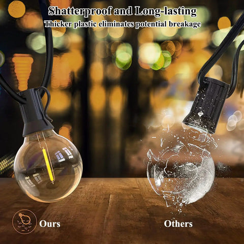 120ft Outdoor G40 LED Globe String Lights End-To-End Connectable With 60 Waterproof Shatterproof Bulbs Patio Party Lighting comparison