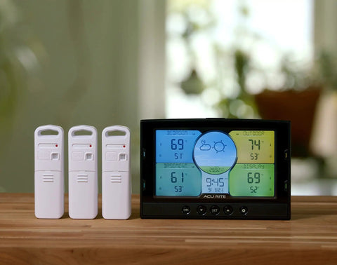Multi Room Weather Station With Wireless Indoor Outdoor Thermometer And Digital Color Display With Weather Forecaster Tracks Up To Four Locations Bright Easy Read Display For Your Home Setup And Comfort.