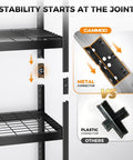 Heavy Duty 4 Tier Wire Storage Rack With 3200 Lbs Total Capacity 800 Lbs Per Shelf Beefy Steel Uprights 4mm Wire Shelves Matte Black Powder Coat 40 Inch Wide By 20 Inch Deep By 60 Inch High Ideal For Garage Or Storage metal connector joint detail