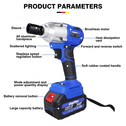 Powerful Cordless Impact Wrench Set With 1/2 Inch Ratchet And Variable Speed Control Featuring 420Nm Max Torque Brushless Motor Electric Gun Kit Including Two 21V Lithium Batteries Fast Charger And Led Light For Tough Repairs