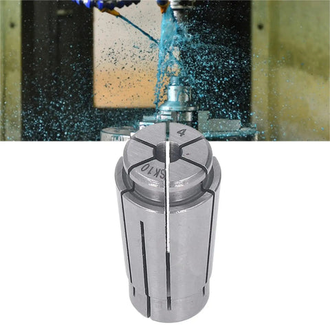 Top Notch Spring Collet SK10 Chuck For Carbide CNC Engraving Machine with water spray backdrop during machining process.