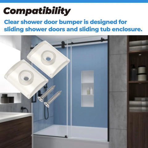 Clear Wall Jamb Bumpers For Sliding Glass Shower Doors And Tub Enclosures, two bumpers and screws, designed for smooth sliding performance.