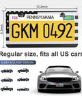 2 Pack Stainless Steel License Plate Frames With Screw Caps, Heavy Duty Car Accessories In Grey And Black, shown on car