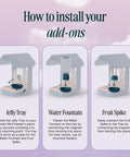 Installation guide for 3 In 1 Bird Nutrition Kit With Water Fountain, Fruit Spike And Jelly Tray Feeder for outdoor bird watching.