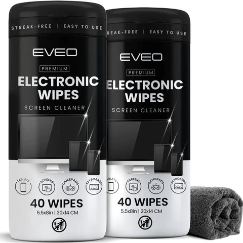 Streak Free Electronic Screen Cleaning Wipes 2 Pack 40 Wipes Each with Microfiber Cloth for Computer TV Monitor Laptop Phone