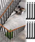 Image of Solid Black Wrought Iron Railing Spindle Posts With Adjustable 270 Degree Side Mount Brackets For Deck And Stair Makeovers.