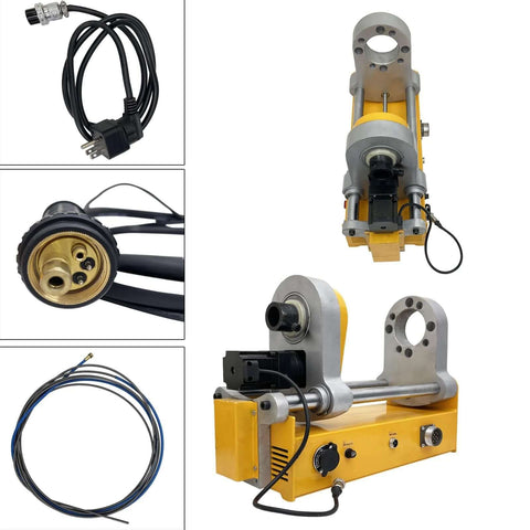 TECHTONGDA 110V portable line boring and welder machine; yellow base; includes power cord and brass fitting.