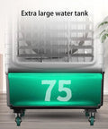 Keep It Crisp Top Tier Portable Evaporative Air Cooler Tower With 19 Gallon Water Tank And Smart Remote showing extra large water tank.