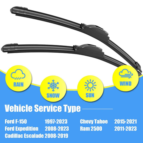Straight Up Heavy Duty Silicone Windshield Wiper Blades 22 Plus 22 Inch Replacement Kit For Ford F150 Chevy Suburban, showing wipers with service types.