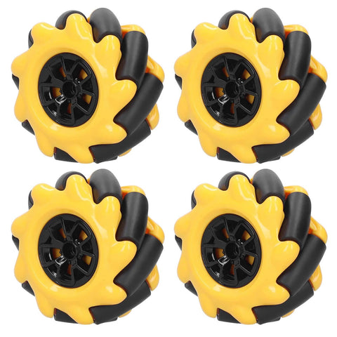 Mecanum wheel 60mm, yellow and black, set of four for omnidirectional robot cars.