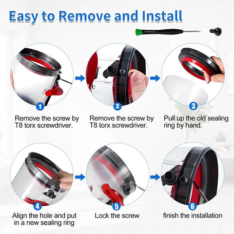 Step-by-step instructions for installing Dust Bin Sealing Ring For V10 SV12 Vacuum Cleaner Dirt Cup Replacement Part