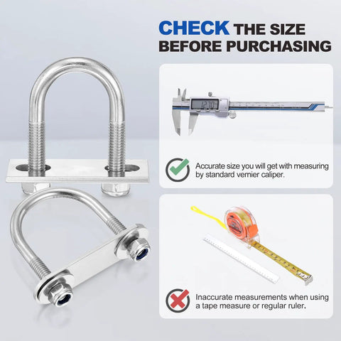 Tough As Nails Round U Bolts 4 Pack 304 Stainless Steel M6 X 42 X 62 showing precise measurements for auto exhaust and plumbing.