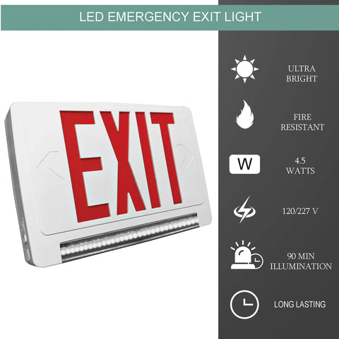 2 Pack Ultra Bright Energy Efficient Lighted Exit Signs With Battery Backup For Indoor Use LED Emergency Exit Sign Battery Powered Exit Sign For Commercial Spaces LED Adjustable Light Pipe Chevron