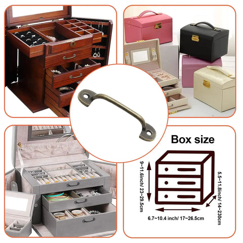 Snazzy Vintage Bronze Small Drawer Handles 2.36 Inch 20 Pack Rad Cabinet Pulls for Kitchen Cabinets and Furniture Refinishing Quick Mounting Screws Included Total Style Upgrade, detailed view of handle with box dimensions.