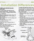 Mower belt installation guide showing step-by-step instructions and pulley diagram for replacing blade and motion drive belts.