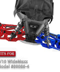 Beefed Up RC Upgrades Kit For 1 By 10 WideMaxx X Maxx Includes Suspension Arms Caster Blocks in navy blue and red.