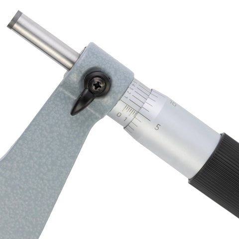 Central Tools Storm 3M101 micrometer, 0-1 in range, gray metal frame with vernier scale, side view