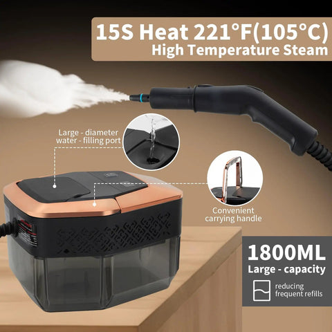 Kickstart Your Deep Clean Routine With This Heavy Duty Handheld Steam Cleaner That Blasts Through Grease And Grime In Seconds, 1800ML tank, high-temperature steam.