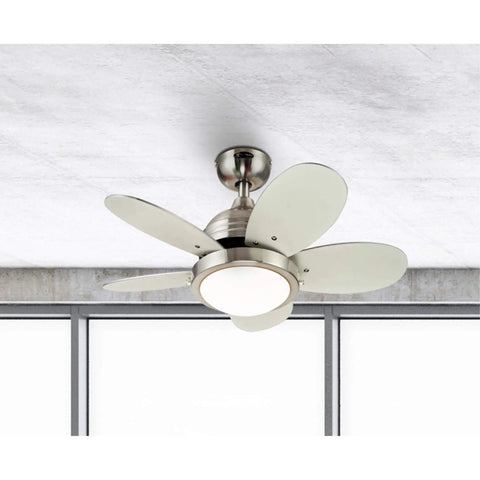 Dope Roundabout 30 Inch Indoor Ceiling Fan With Light Kit, Dimmable 16W LED, Opal Frosted Glass, Brushed Nickel Finish, in room setting