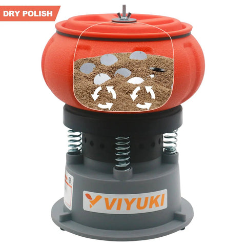 Electric Five Pound Vibratory Tumbler For Deburring And Polishing Metal Parts With Walnut Shell Media, 120V 60Hz shown with bowl and media