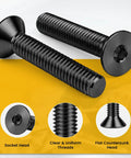Top Tier 1/4 20 X 1 Flat Head Socket Screws And Countersunk Bolts Built Hardcore From Premium Stainless Steel 18 8 304 With A Sleek Matte Black Finish, showing clear threads and flat head design.