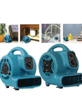 Heavy Duty Industrial Air Mover And Carpet Dryer Fan, Sleek Adjustable Utility Blower For Rapid Floor Drying And Workshop Ventilation, Hella Powerful Three Speed Setup With A Knockout Plastic Body, shown from multiple angles for versatility.